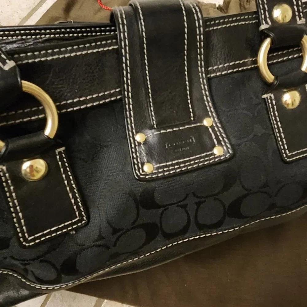 Coach Legacy Signature Black 65th Anniversary Bag with Gold Accents - Picture 7 of 15